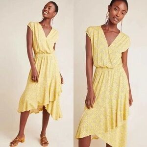 Maeve Anthropologie Dress Flowy M Yellow Floral Fete Handkerchief Midi Boho